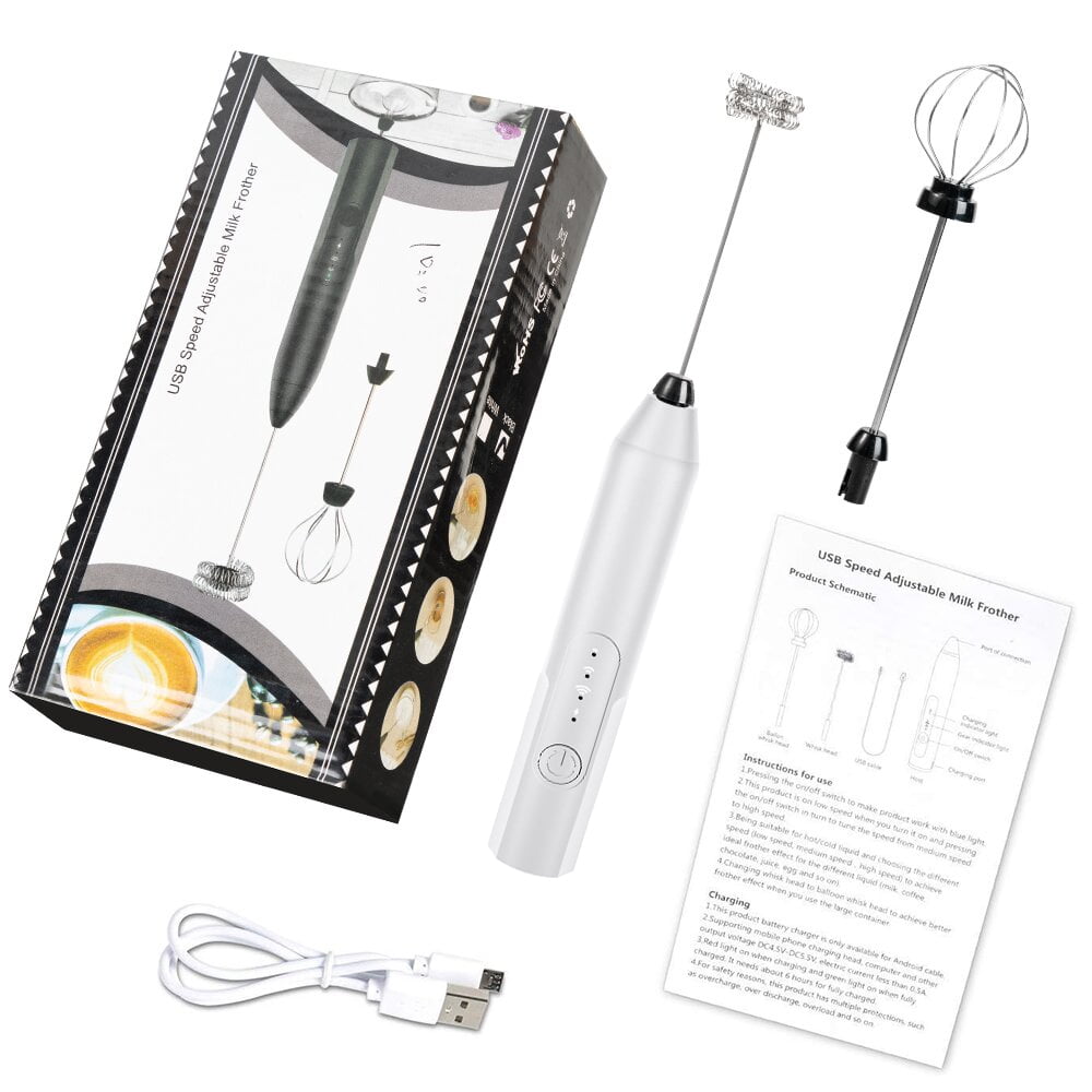 Milk Frother Wand Drink Mixer - Handheld Milk Frother Electric Whisk - Easy-Clean Stainless Steel Frother Wand & Mini Blender - Electric Coffee Frother for Milk Coffee Lattes