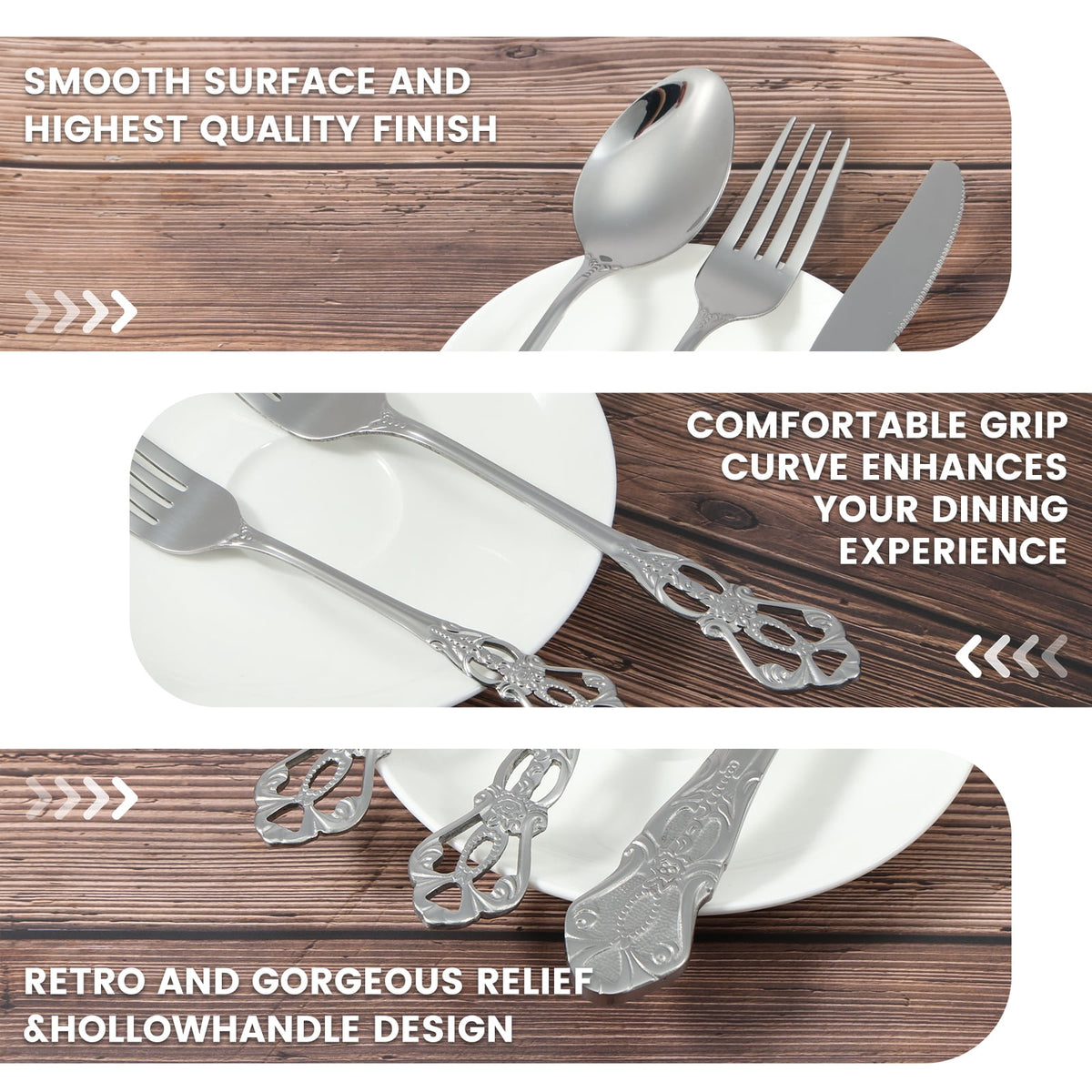 Jetcloudlive 20 Pcs Gold Silverware Set,Retro Royal Stainless Steel Flatware Utensil Sets for 4,Gold Luxury Cutlery Set Includes Forks Spoons Knives,Mirror Polished,Dishwasher Safe