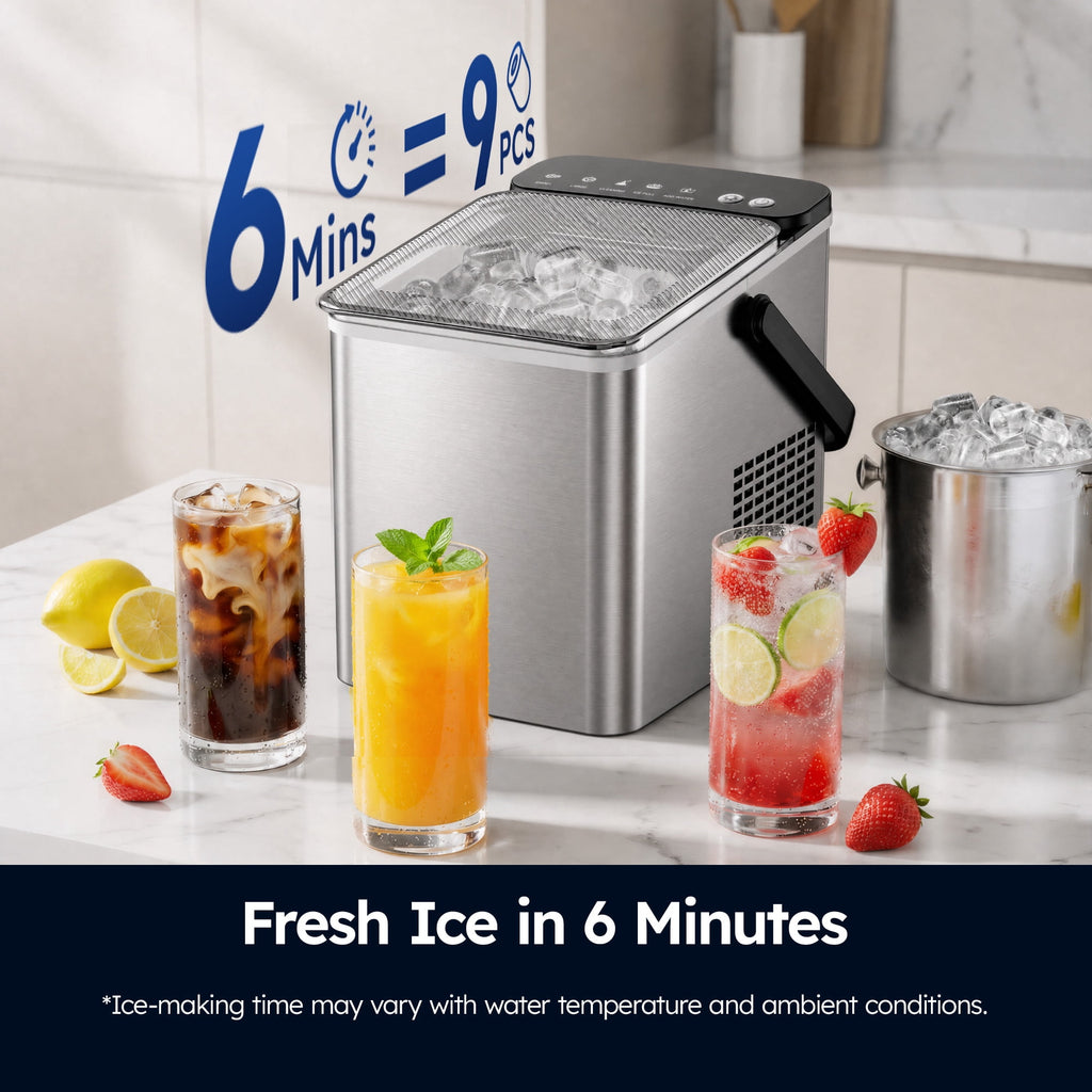SIMZLIFE Portable Countertop Ice Maker, 26 Lbs/Day, 9 Bullet Ice Cubes in 6 Minutes, 2 Ice Sizes, Self-Cleaning Ice Machine, Black
