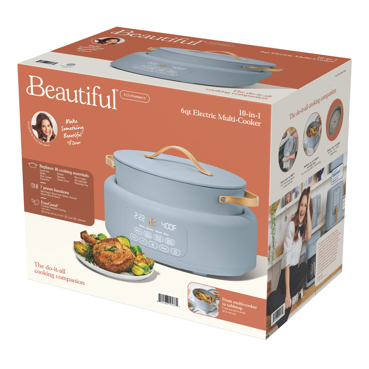 Beautiful 10 in 1, 6 Qt Electric Multi-Cooker, Thyme Green by Drew Barrymore
