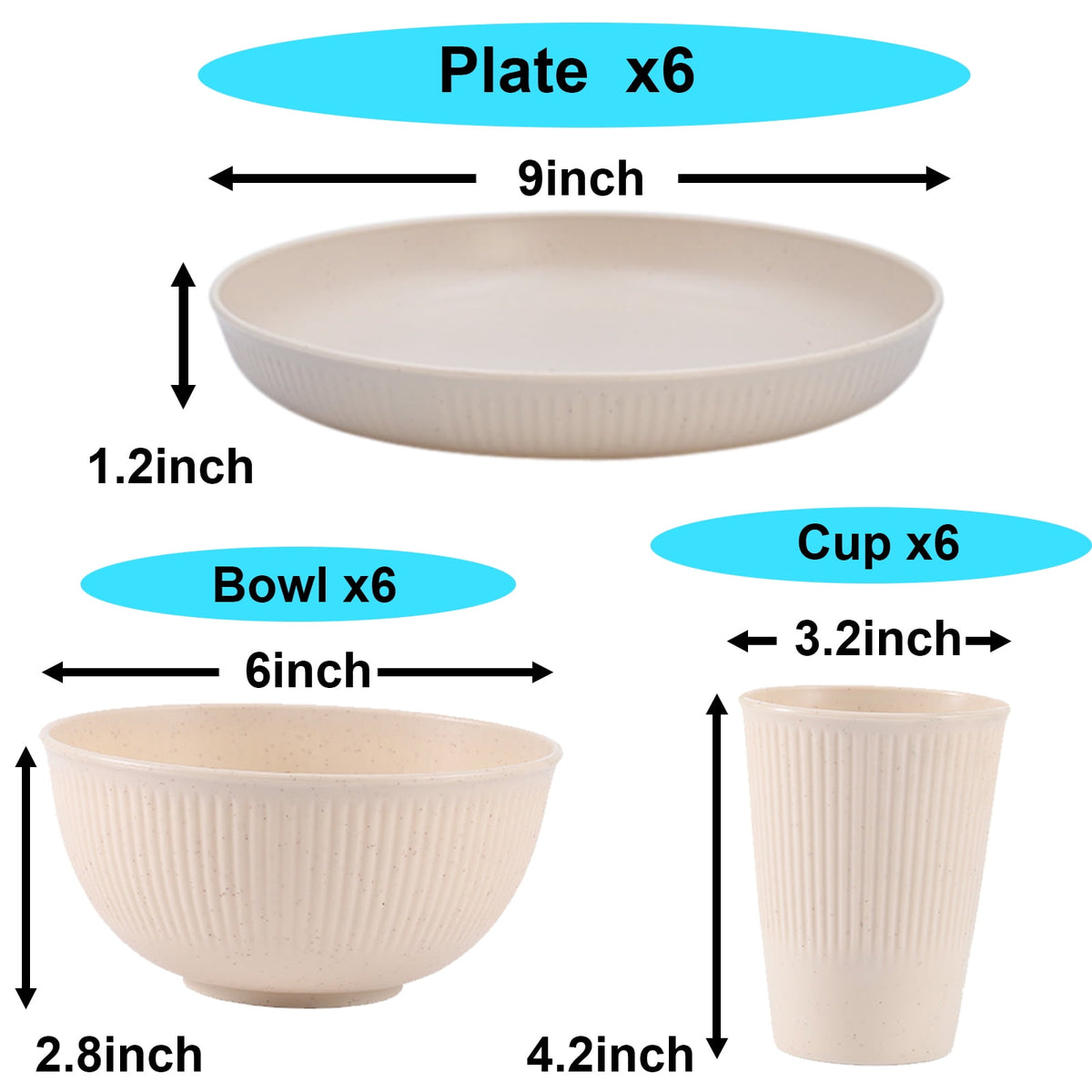 Soulgenix Wheat Straw Dinnerware Sets 18 Pcs, Dinnerware Sets for 6, Unbreakable Microwave Safe, Black