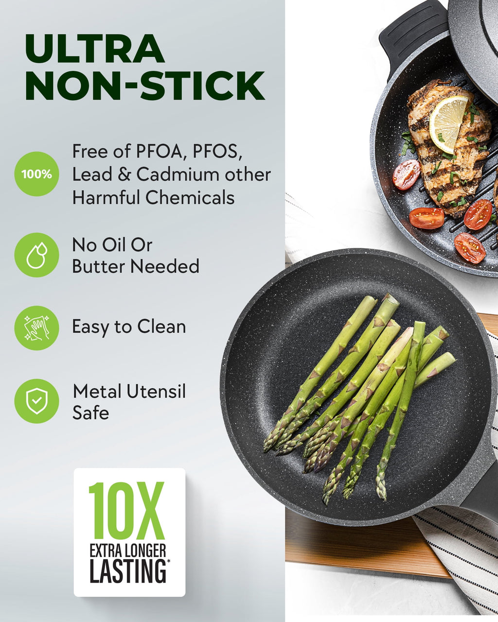 Granitestone 6Pcs Pots and Pans Set Nonstick, Nesting Ceramic Cookware Set Nonstick, Induction & Oven Safe, Save 25% Space by Nesting, Black
