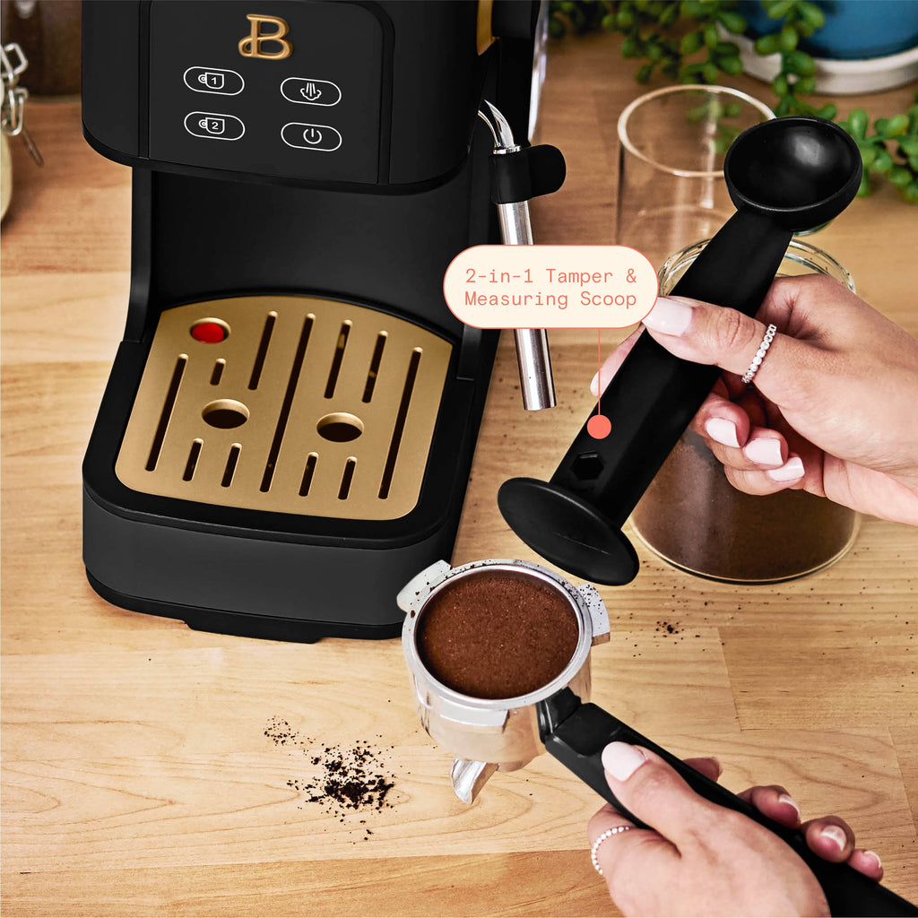 Beautiful by Drew Barrymore Slim Espresso Machine, 20-Bar Pressure, Black Sesame