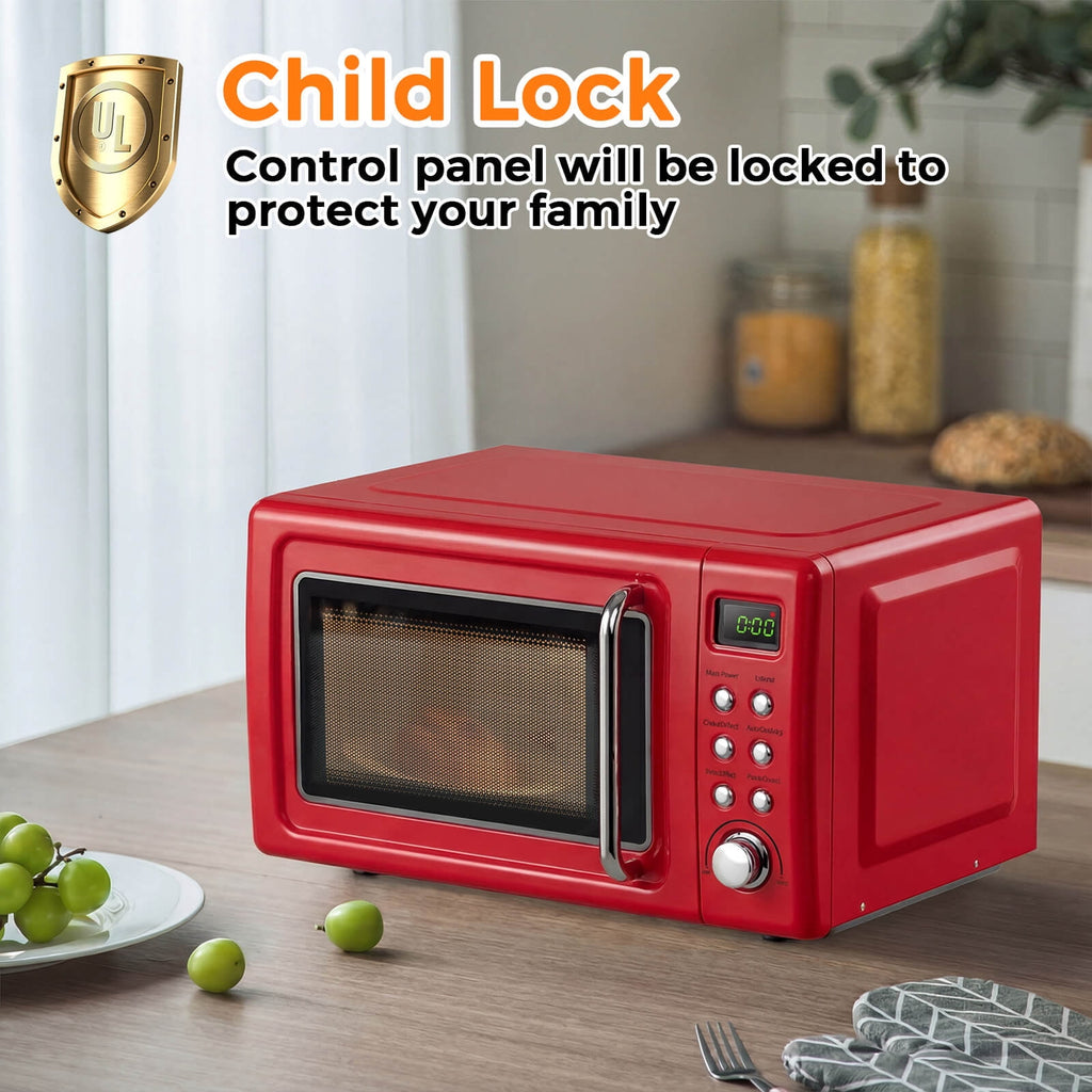 Costway 0.7 Cu.ft Retro Countertop Microwave Oven 700W LED Display Glass Turntable Rose Gold