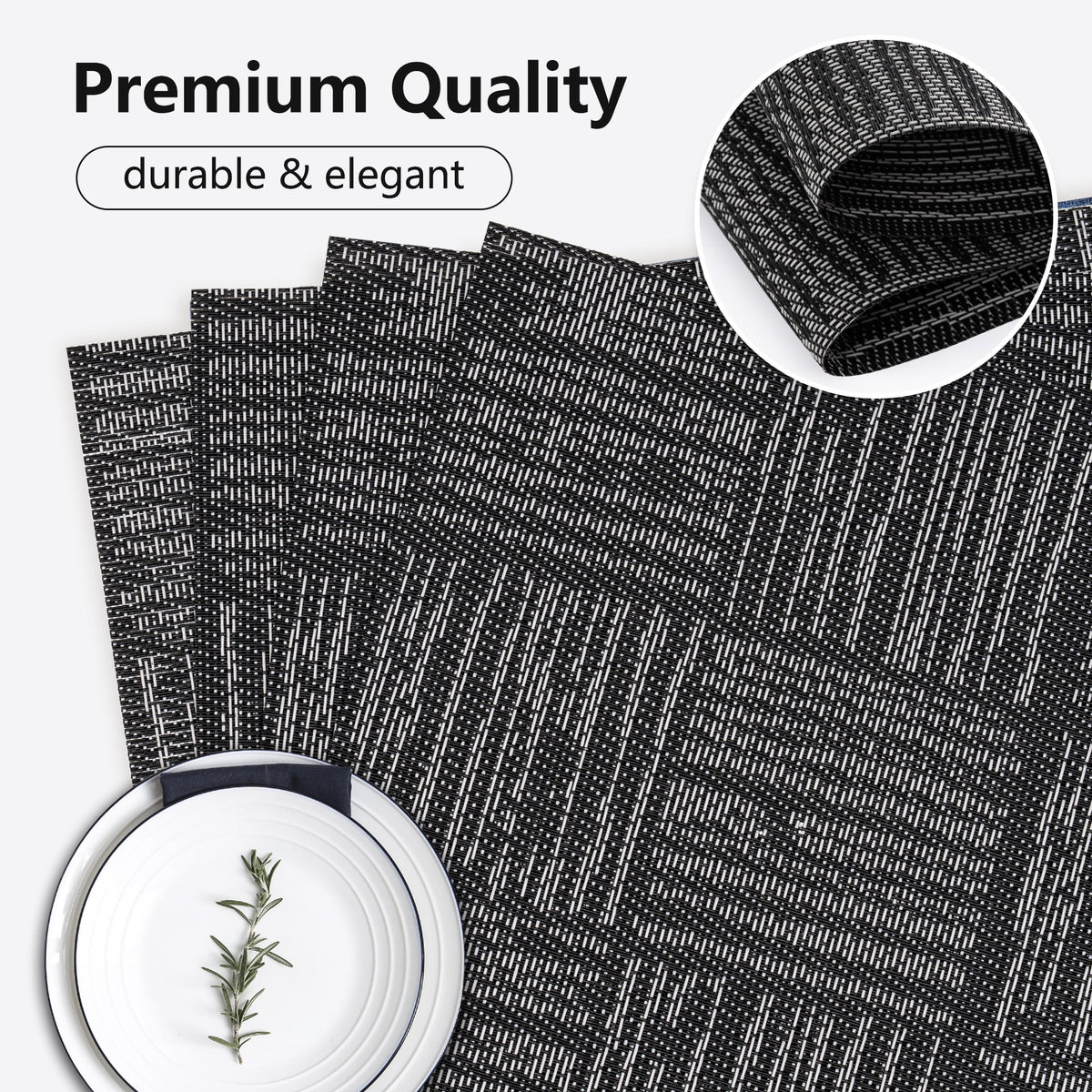 VCVCOO Navy Blue Placemats Set of 4 - Easy Clean Washable PVC Vinyl Placemats - Wipeable Heat Resistant Woven Table Mats for Dining Table - 12x18 inch