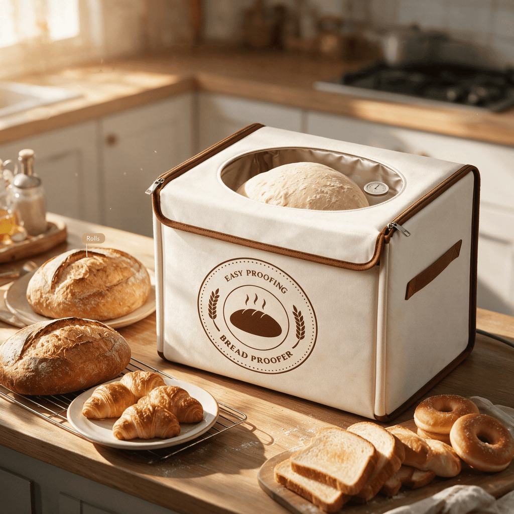 MYMULIKE Foldable Bread Proofing Box, 600D Oxford 50-113°F Temp Control & 48H Timer, 3-Side Heat Steel Rack for Sourdough, Bread, Pizza, Yogurt, Kombucha