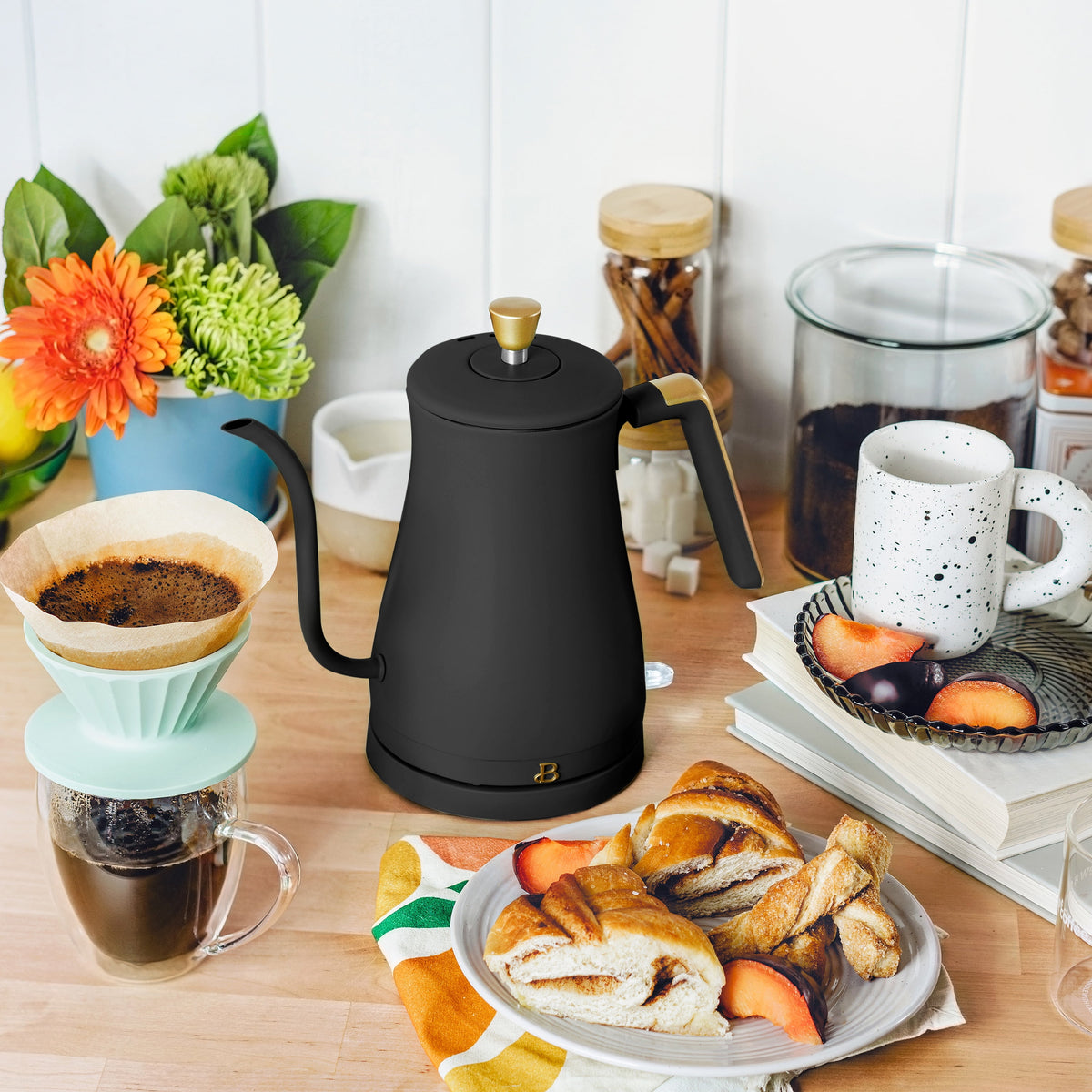 Beautiful 1-Liter Electric Gooseneck Kettle 1200 W, Chocolate by Drew Barrymore