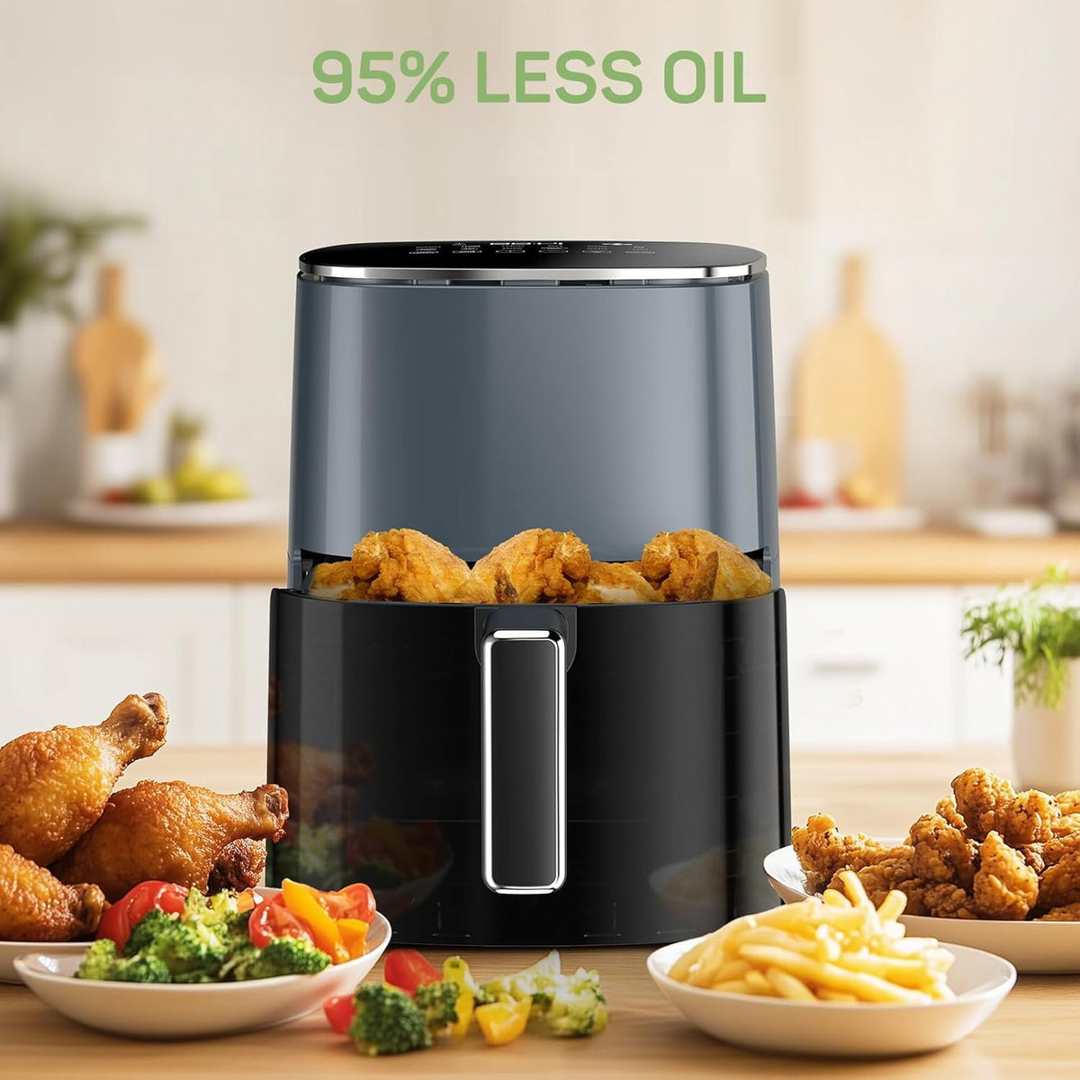 Air Fryer, 6-Quart Smart Air Fryer, 12-in-1 Functions - Air Fry, Roast, Reheat, Dehydrate, Bake, Steam, and More, 400Â°F Max Temperature, Grey