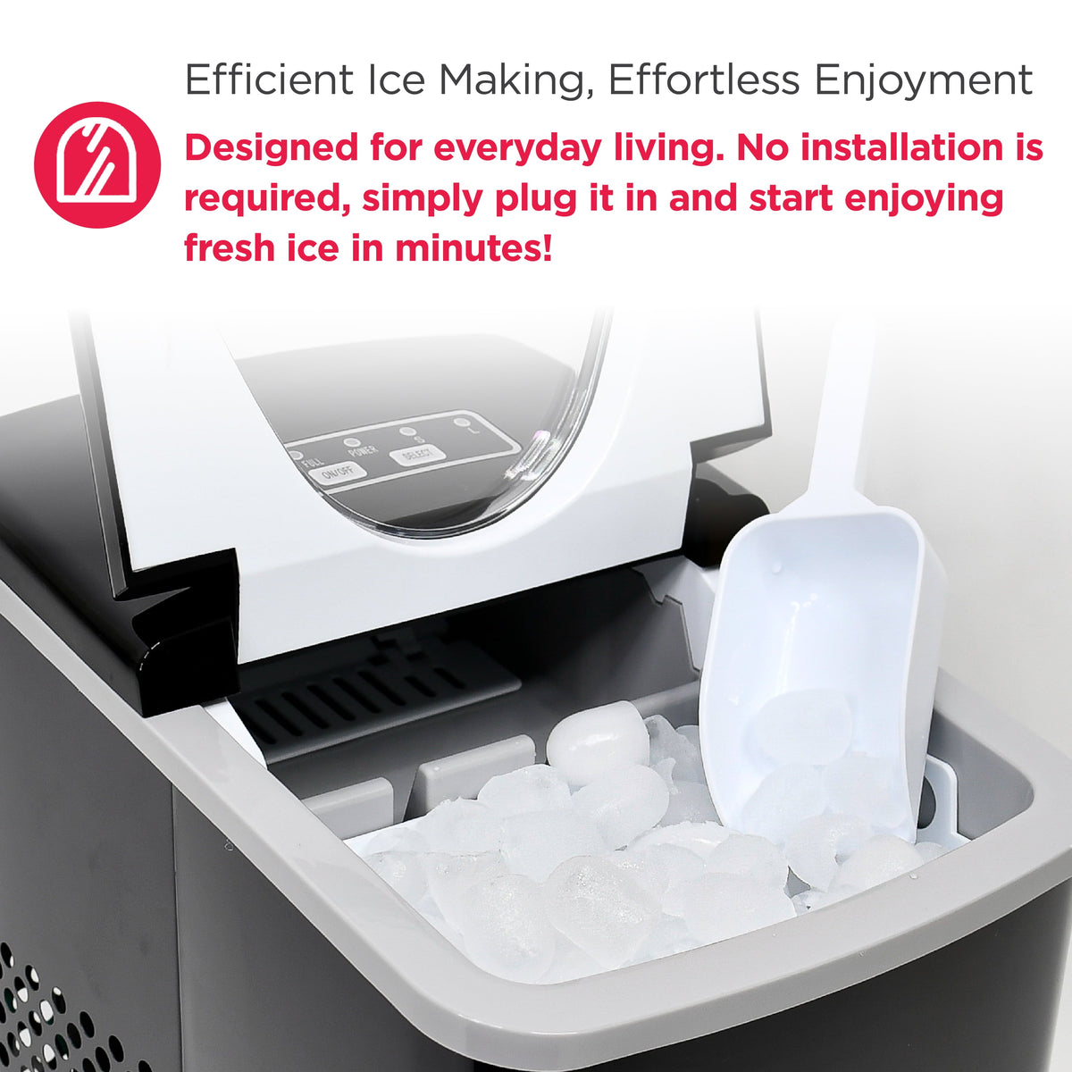 Frigidaire 26 lb. Bullet Ice Maker, Countertop Ice Machine with LED Control Panel, Red Stainless Steel