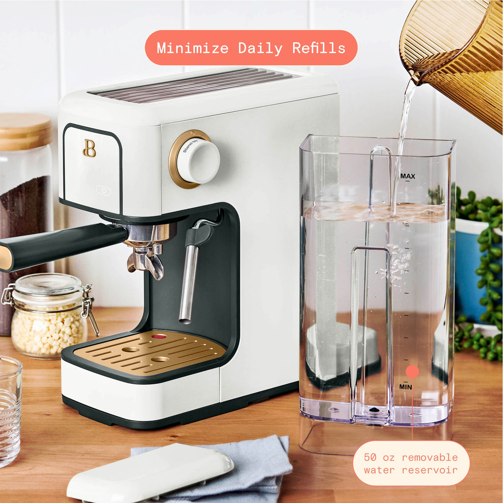 Beautiful by Drew Barrymore Slim Espresso Machine, 20-Bar Pressure, Black Sesame