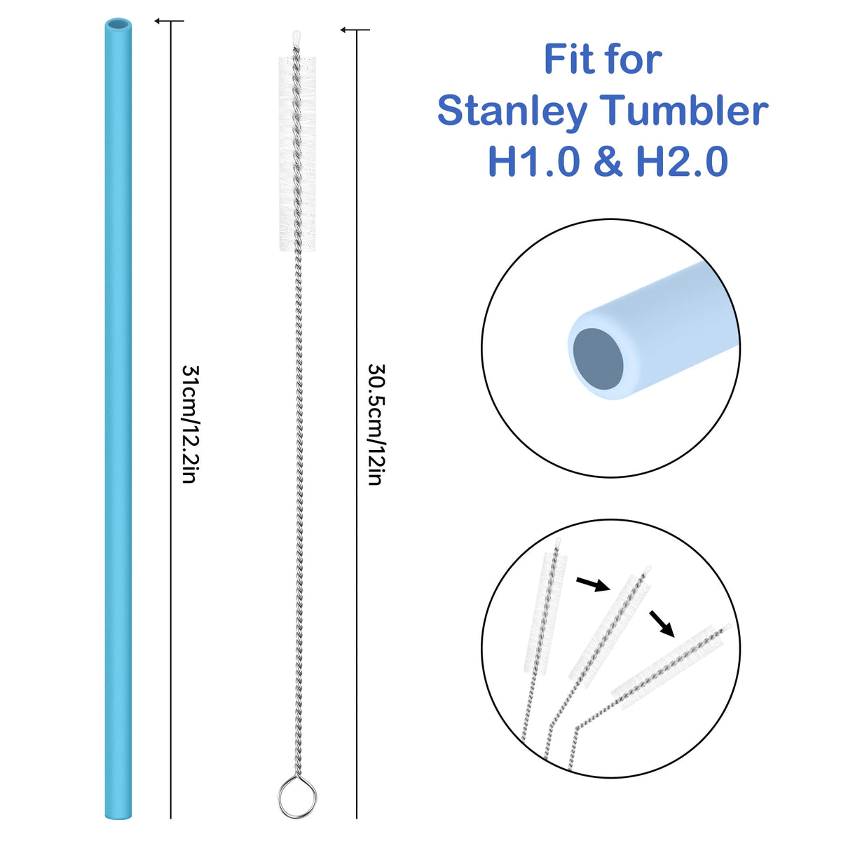 Tomorotec 12" Reusable Silicone Drinking Straws 15PCS with 2 Brushes, Compatible with Stanley Tumblers 40oz 30oz 20oz, Customizable for Various Drinkware, BPA-Free & Safe for Teeth (Morandi Colors)