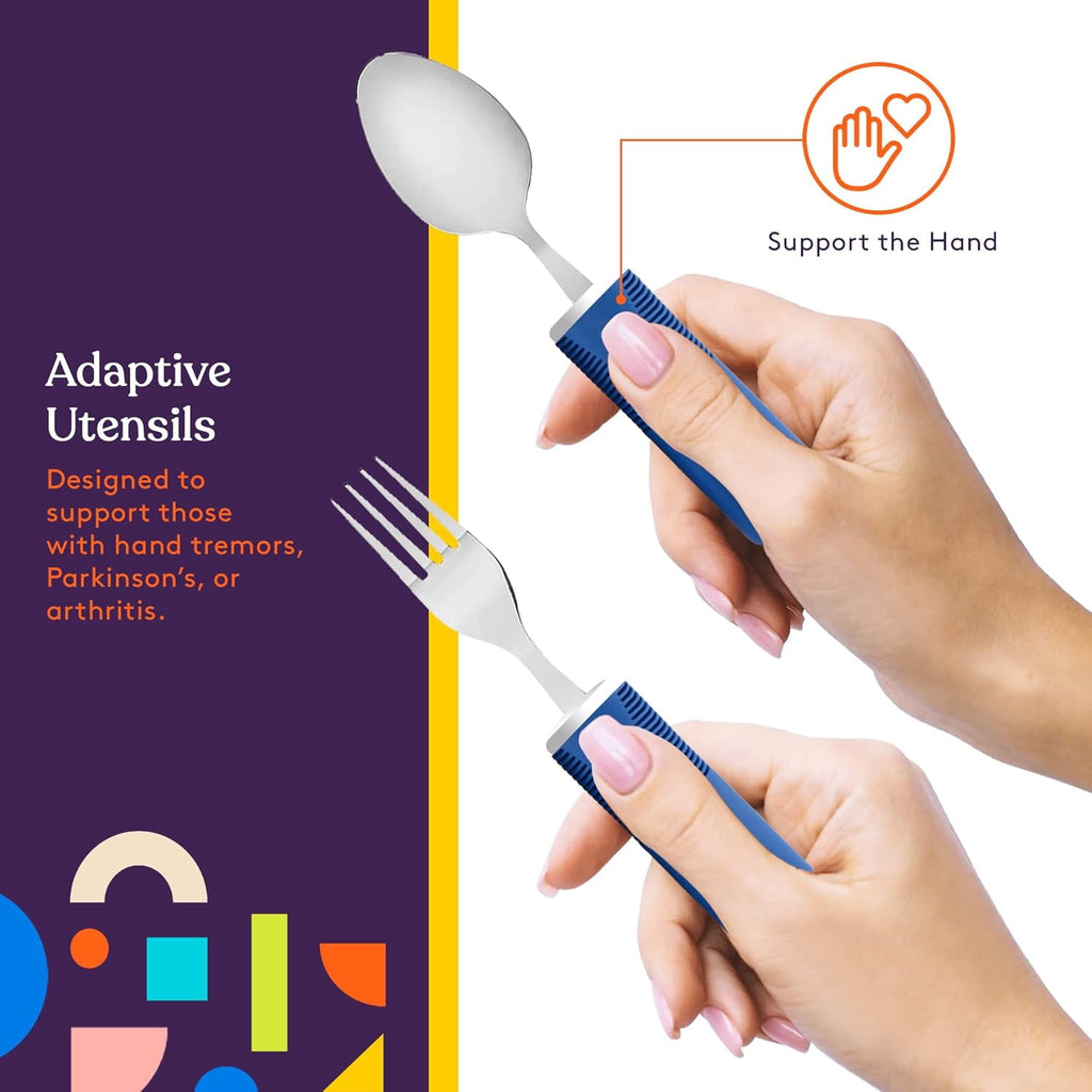 Jetcloudlive 4 Pcs Adaptive Utensils Stainless Steel Built up Utensils for Adults Complete Weighted Silverware Set Nonslip Easy Grip Silverware