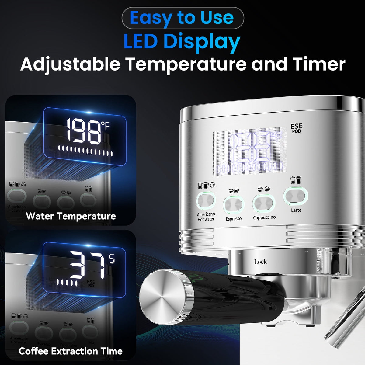 URintells Cuising Espresso Machine, 20 Bar Cappuccino & Latte Machine with Built-In Milk Frother, 1350W, Stainless Steel