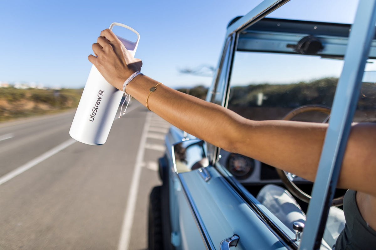 LifeStraw Go Series Stainless Steel Water Filter Bottle; 24oz; Polar White