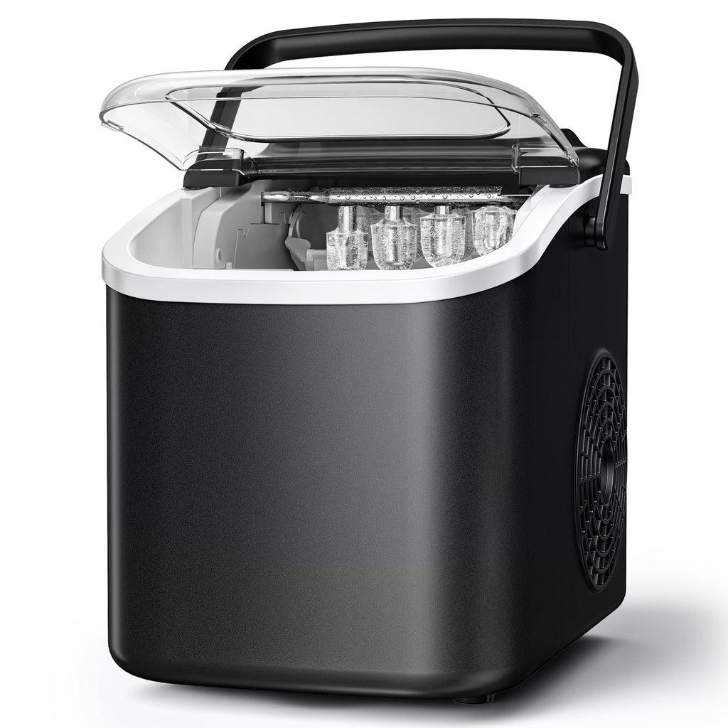 Goosiay Countertop Ice Maker, 26lbs Portable Small Ice Makers with Handle, 8 Cubes in 6 Mins, 2 Size of Bullet Ice, Self-Cleaning Mini Ice Machine for Home, Kitchen, RV, Camping, Black