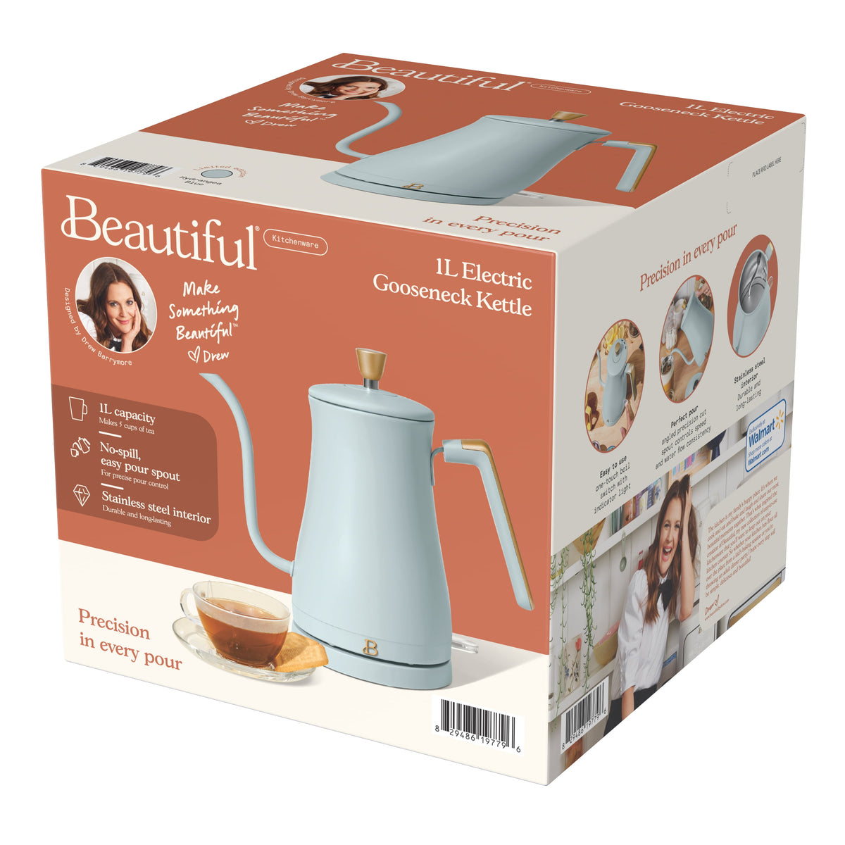 Beautiful 1-Liter Electric Gooseneck Kettle 1200 W, Chocolate by Drew Barrymore