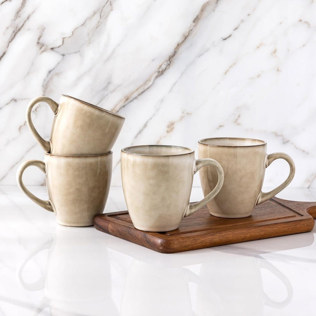 AmorArc Ceramic Coffee Mugs Set of 4, 12oz Stoneware Coffee Mugs Set For Dad Mom Women MEN, Light Weight Coffee Cups for Latte/Tea/Beer/Hot Cocoa, Dishwasher & Microwave Safe,Green Wheat