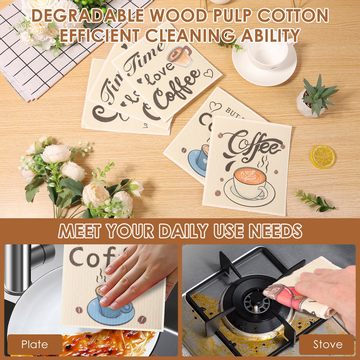 10 Pcs Swedish Dishcloths Reusable Kitchen Dish Towels Absorbent Dishcloths Washable Cellulose Sponge Cloths Quick Drying Cleaning Cloths Soft Kitchen Dish Cloth, 7.7 x 6.7in