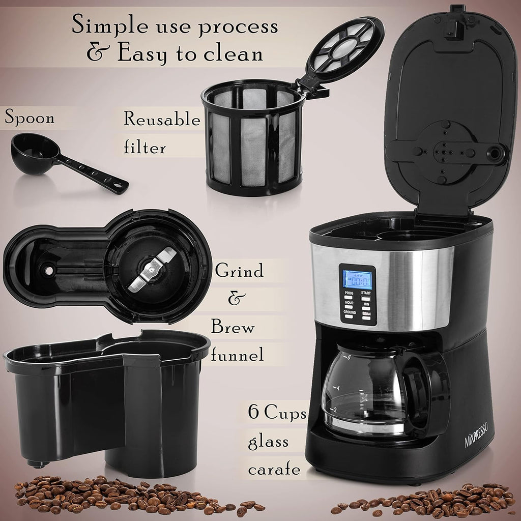 Mixpresso 12 Cup Coffee Pot, Auto-Off & Reusable Filter, Large Drip Coffee Maker 12 Cup Borosilicate Glass Carafe, Anti-Drip Coffee Machine Water Level Window, Black Electric Coffee Maker