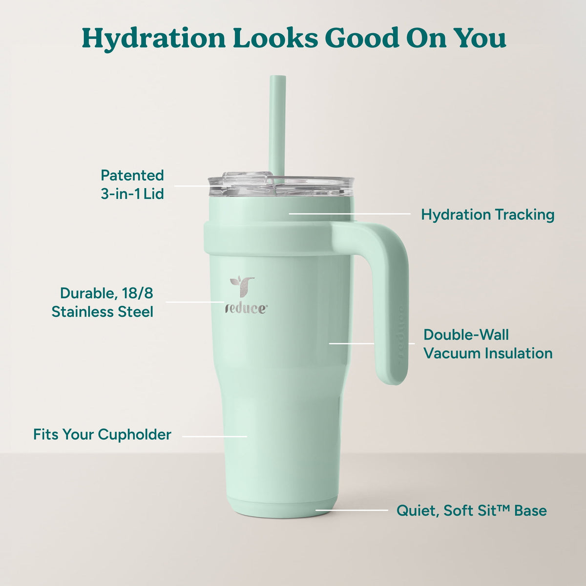 Reduce Cold1 24oz Stainless Steel Tumbler with Handle, Sea Glass