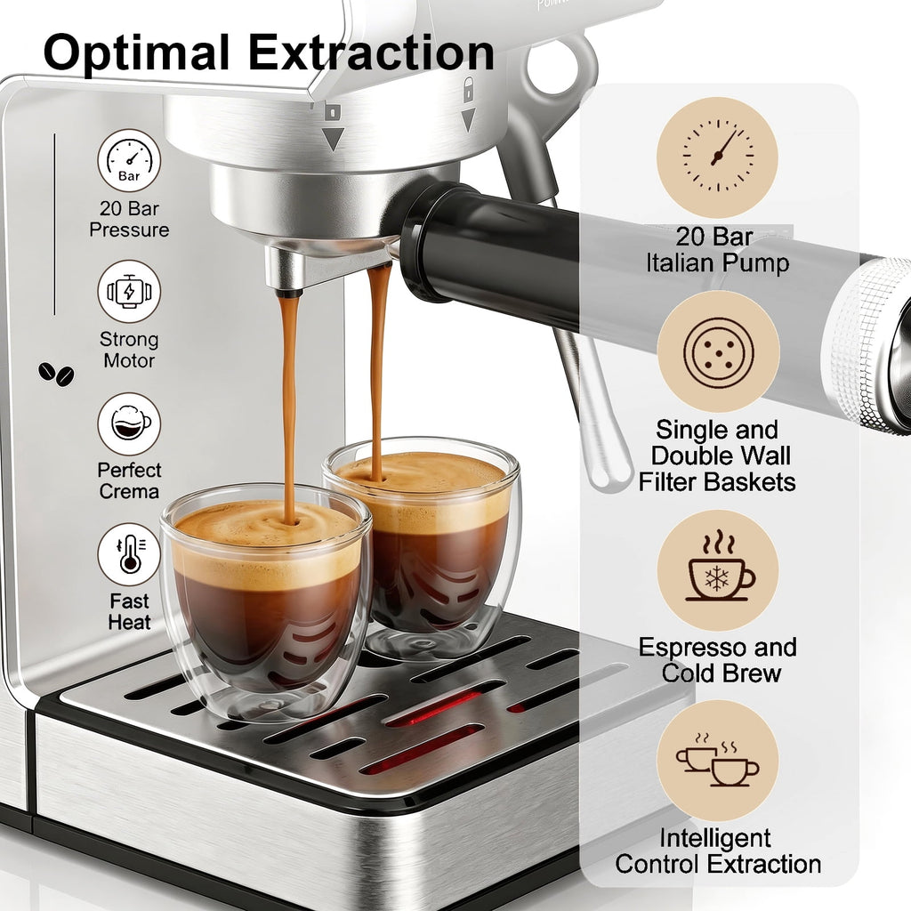 LINKChef 20 Bar Espresso Machine with Cold Brew , Professional Coffee Maker for Latte & Cappuccino, Stainless Steel