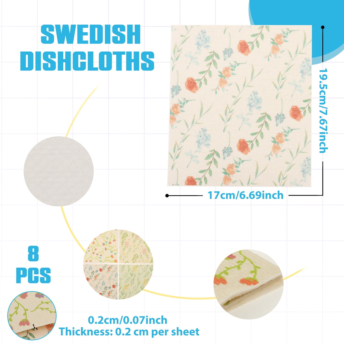 10 Pcs Swedish Dishcloths Reusable Kitchen Dish Towels Absorbent Dishcloths Washable Cellulose Sponge Cloths Quick Drying Cleaning Cloths Soft Kitchen Dish Cloth, 7.7 x 6.7in
