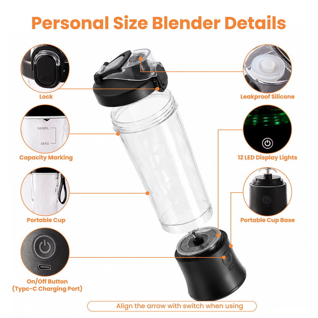 ORFELD Personal Portable Blender, Small Kitchen Appliances Blender Cup for Shakes and Smoothies Rechargeable Shaker Bottle, 20oz