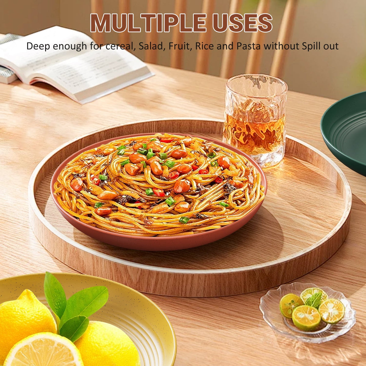 TINANA Wheat Straw Plates: 10 Inch Plates Set of 8, Microwave Dishwasher Safe, Lightweight Dinner Plates for Meal, Dinner, Camping - Multi Color