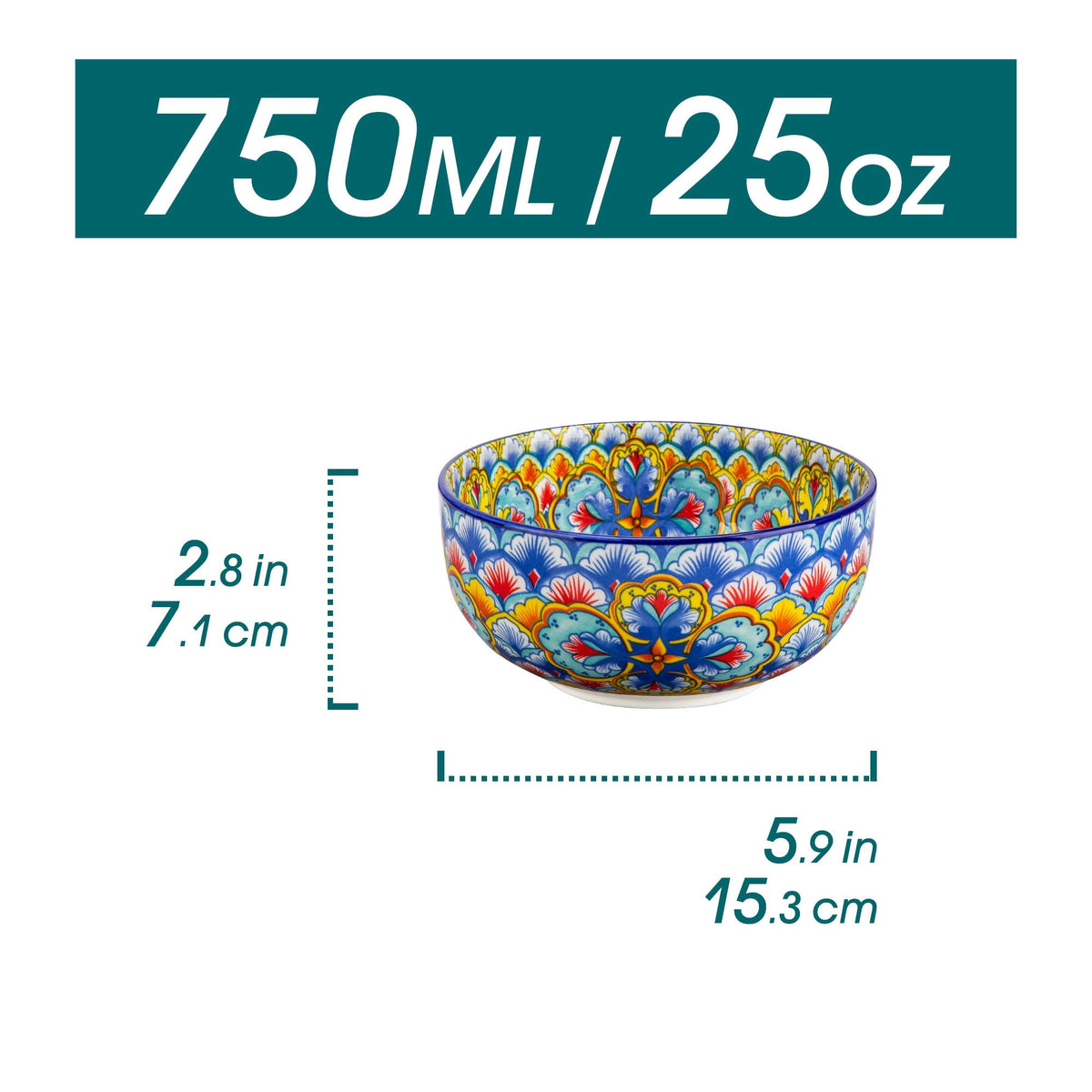 vancasso 6 Pieces Cereal Bowls Set, 28 Oz Deep Soup Bowl, Ceramic salad Bowls Set for Kitchen, Microwave Dishwasher Safe, Bohemian Style, Series LUMI