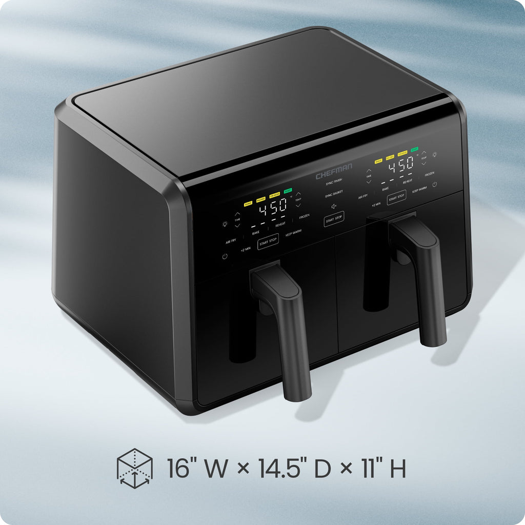 Chefman 9-Quart TurboFry Dual Basket Easy-View Air Fryer, 450°F Max Temp - Black