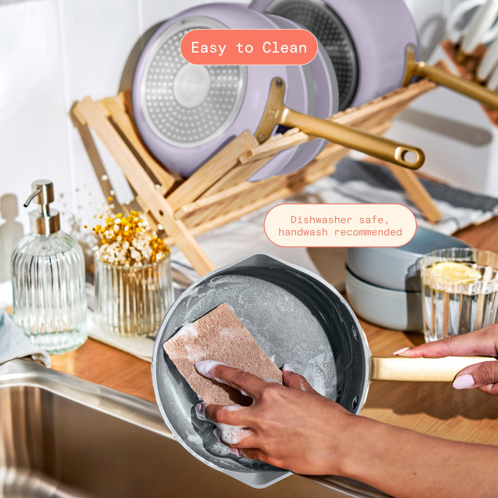 Beautiful 12-Piece Cookware Set, Pots and Pans with Strainer Lids and EverGood Ceramic Nonstick Coating, White Icing by Drew Barrymore