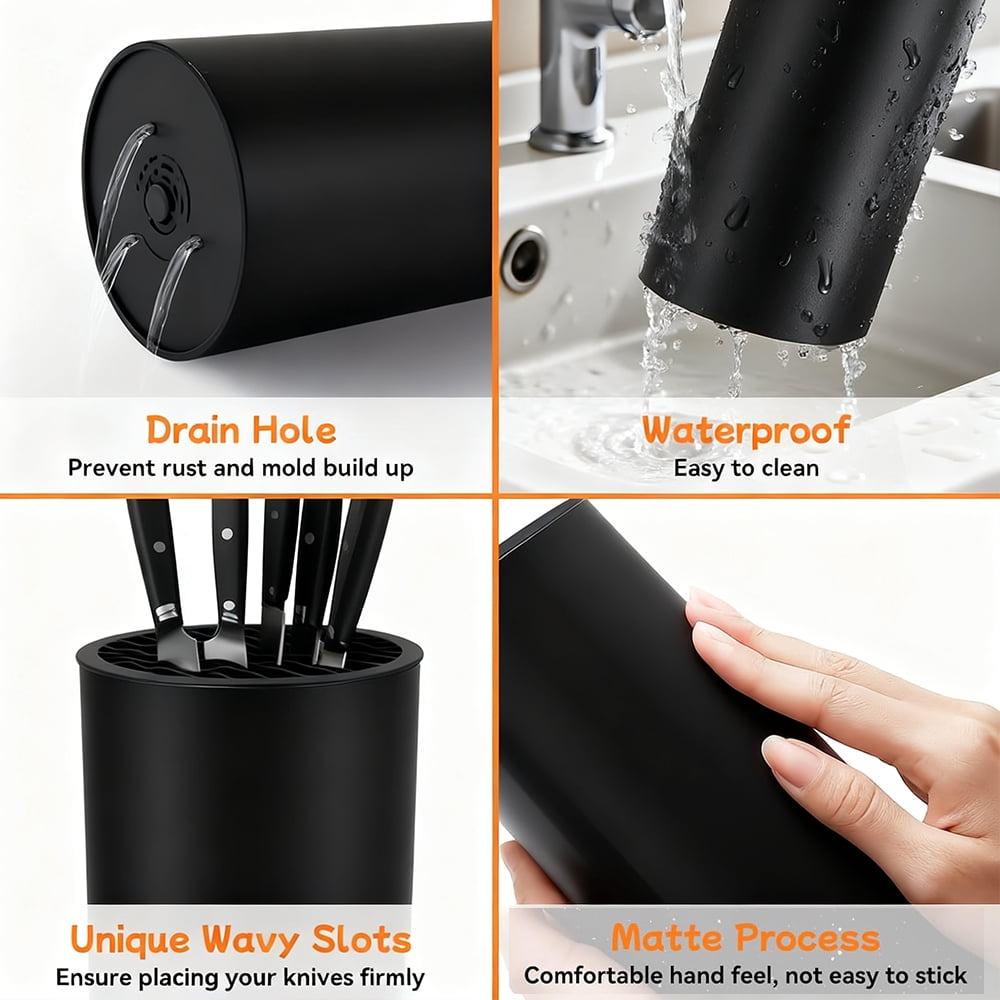 MYVIT Kitchen Knife Holder without Knives Round Empty Knife Block Holder for Countertop Storage Organizer,Black