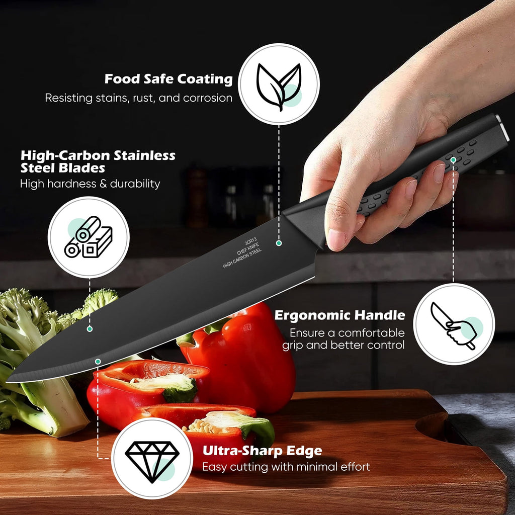 Vesteel Knife Block Set for Kitchen, 15-Piece High Carbon Stainless Steel Knives Set with Ergonomic Handle, Ultra-sharp & Rust Resistant, Walnut Brown