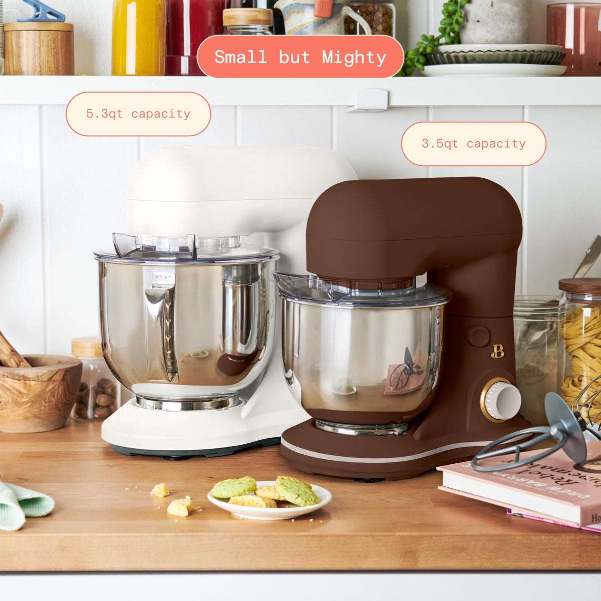 Beautiful 3.5 Qt Stand Mixer with Flat Beater, Dough Hook, Balloon Whisk, Chocolate by Drew Barrymore