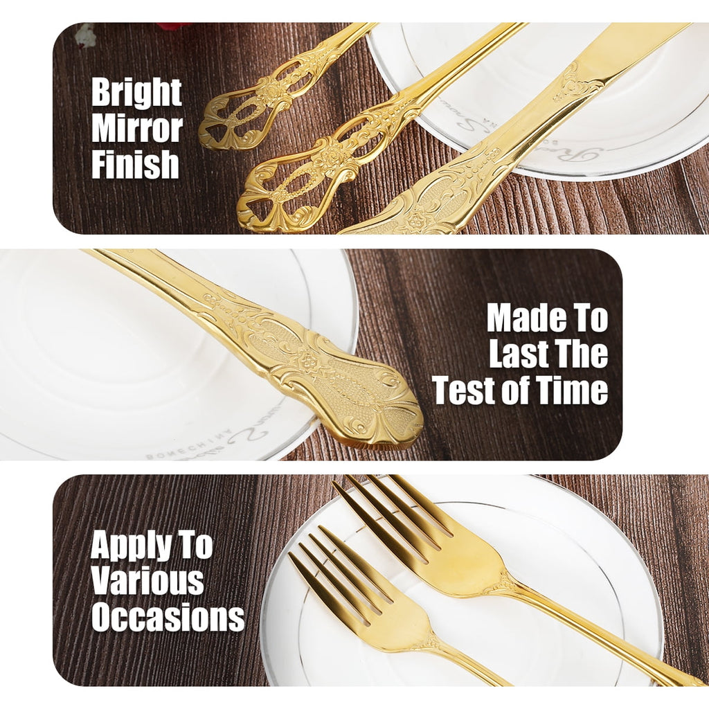 Jetcloudlive 20 Pcs Gold Silverware Set,Retro Royal Stainless Steel Flatware Utensil Sets for 4,Gold Luxury Cutlery Set Includes Forks Spoons Knives,Mirror Polished,Dishwasher Safe