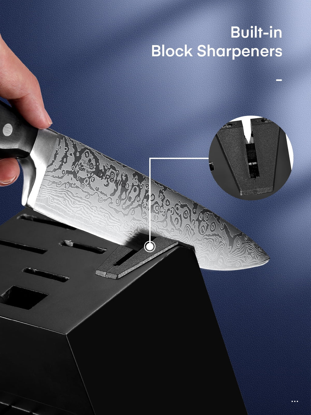D.Perlla Knife Set, 14 Pcs Kitchen Knives Set with Built-in Sharpener, German Stainless Steel Knife Sets with Block