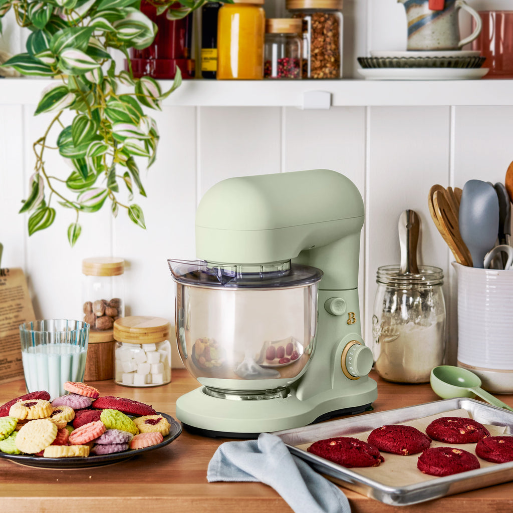 Beautiful 3.5 Qt Stand Mixer with Flat Beater, Dough Hook, Balloon Whisk, Chocolate by Drew Barrymore