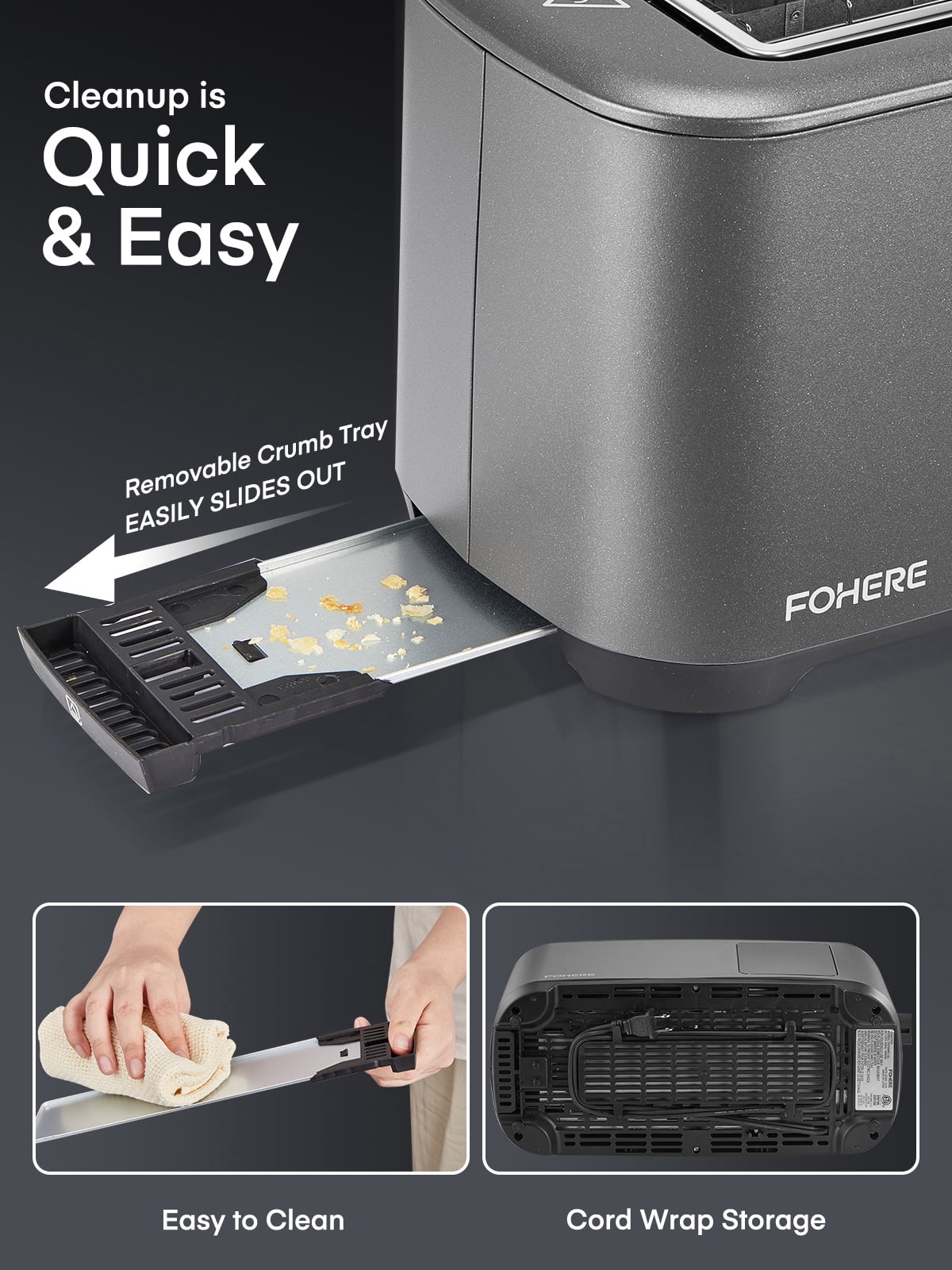 4 Slice Toaster Touch Screen Control, FOHERE Long Extra Wide Slots, 6 Bread Types & Shade Settings