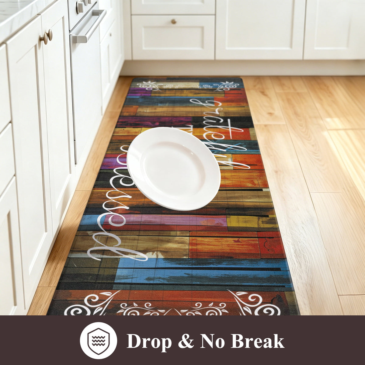MeyJey Farmhouse Kitchen Rug Set of 2, Non-Slip Anti-Fatigue Waterproof Cushioned Mat for Kitchen, Dining & Laundry Room, 18"x30"+18"x48" Teal/Brown