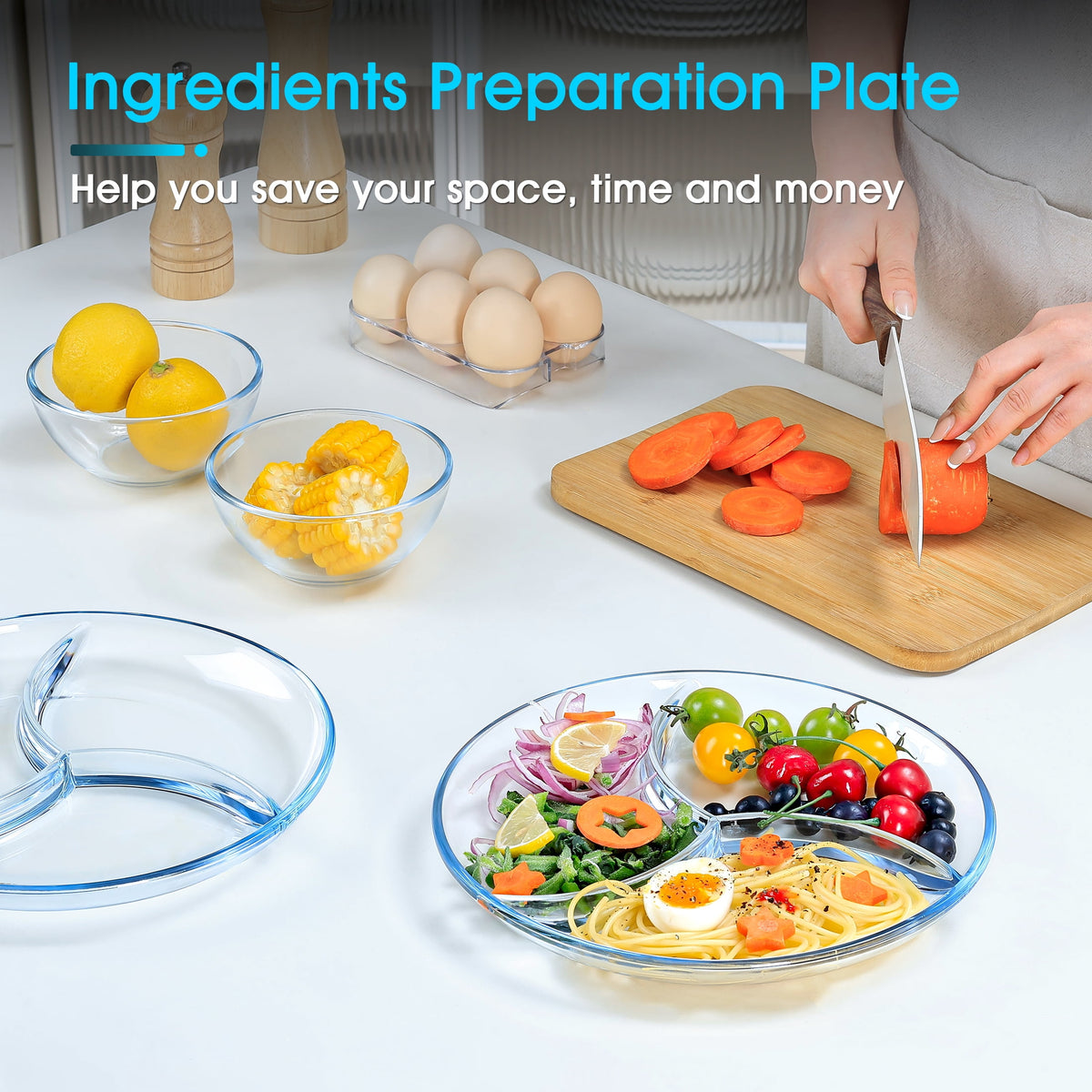 NUTRIUPS 10 Inch Divided Glass Plates, 2-pack