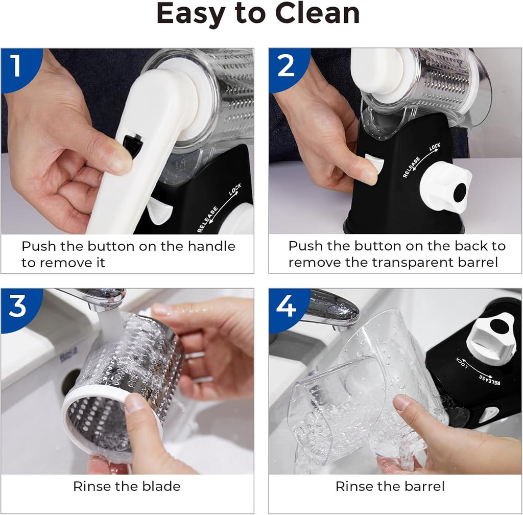 Premium Rotary Cheese Grater, Manual Cheese Grater for Kitchen, Handheld Vegetables Slicer Cheese Shredder with Rubber Suction Base, 3 Stainless Drum Blades Included,Blue