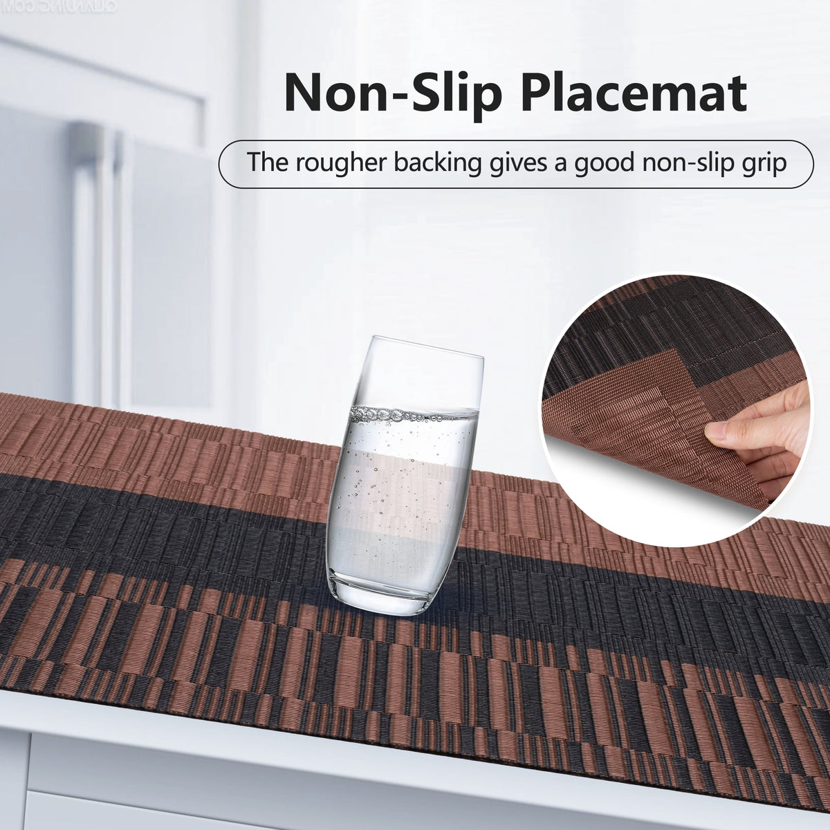 VCVCOO Navy Blue Placemats Set of 4 - Easy Clean Washable PVC Vinyl Placemats - Wipeable Heat Resistant Woven Table Mats for Dining Table - 12x18 inch