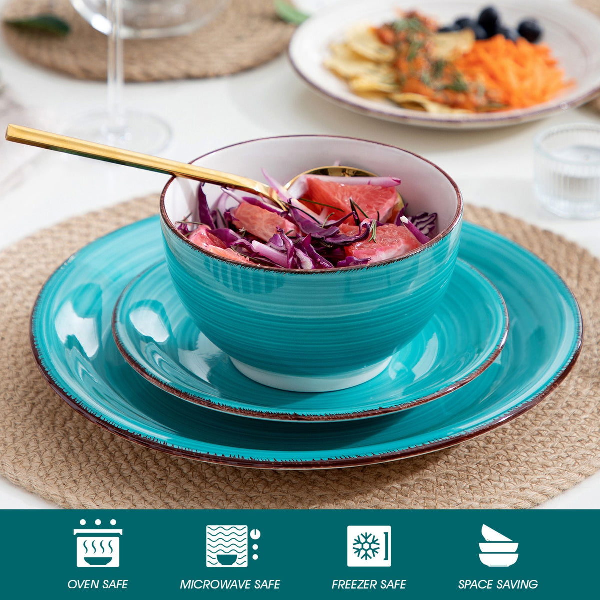 Vancasso 32 Pieces Dinnerware Sets for 8, Ceramic Plates and Bowls Sets, Scratch Resistant Dishes Set, Microwave & Dishwasher Safe, Colourful