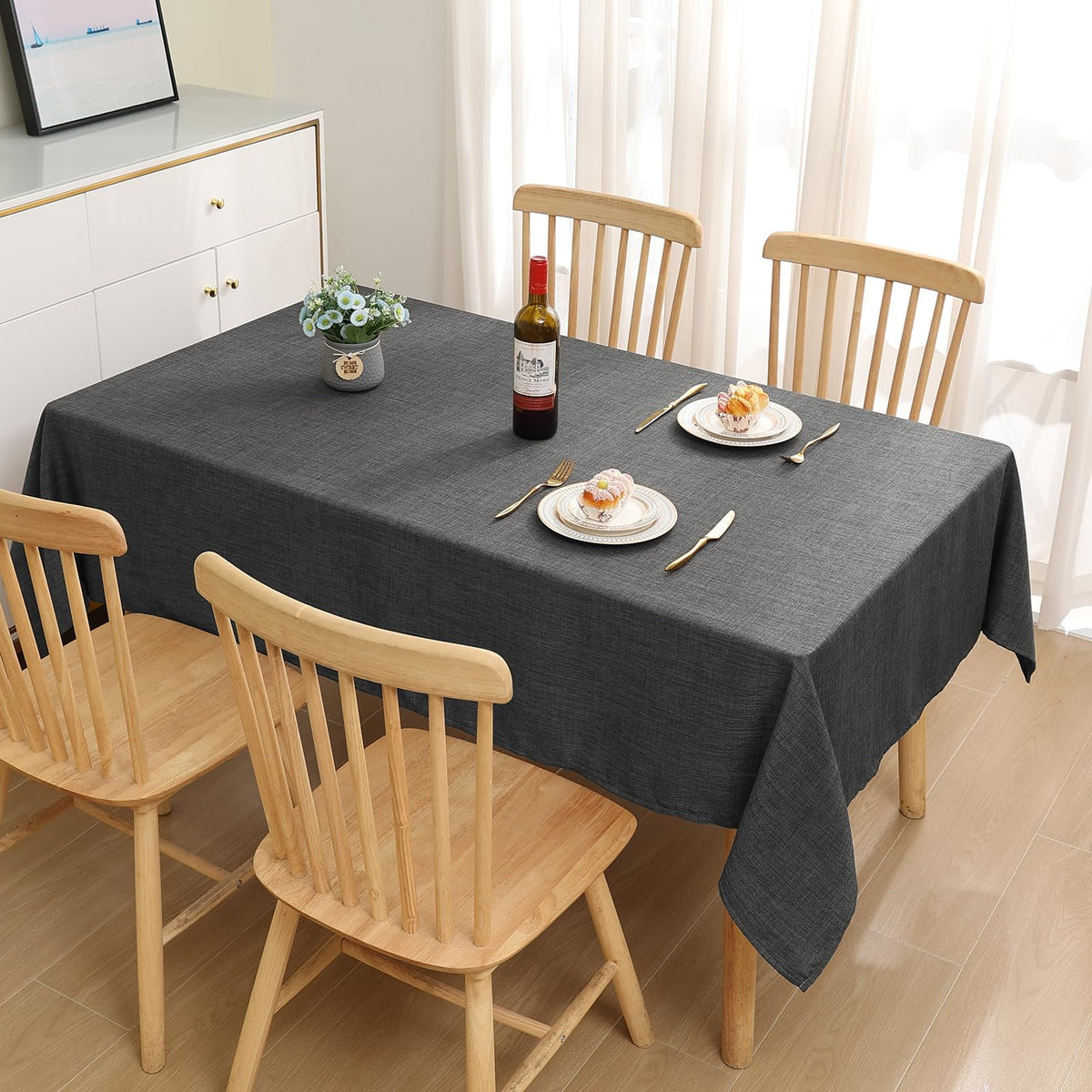 Smiry Rectangular Linen Tablecloths, Waterproof Wrinkle Free Table Cloth, Stain Resistant Fabric Table Cover, 52"x70", Beige