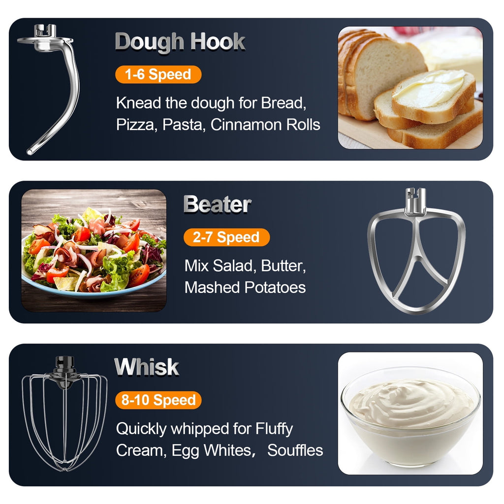 Honinst 6.5 QT Electric Stand Mixer, 10+P Speeds Lightweight with Tilt-Head Kitchen Stand Mixer, Dough Hook, Whisk, Beater and Bowl, Food Mixer for Baking, Cake and Most Home Cooks