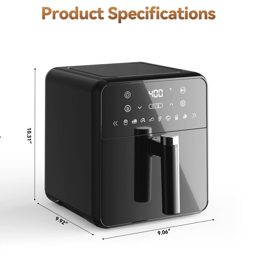 4QT Air Fryer with 8 Cooking Presets, Air Fry, Roast, Bake, Reheat, Dehydrate, Flip Reminder, 1200W, 140-400°F, Compact Design
