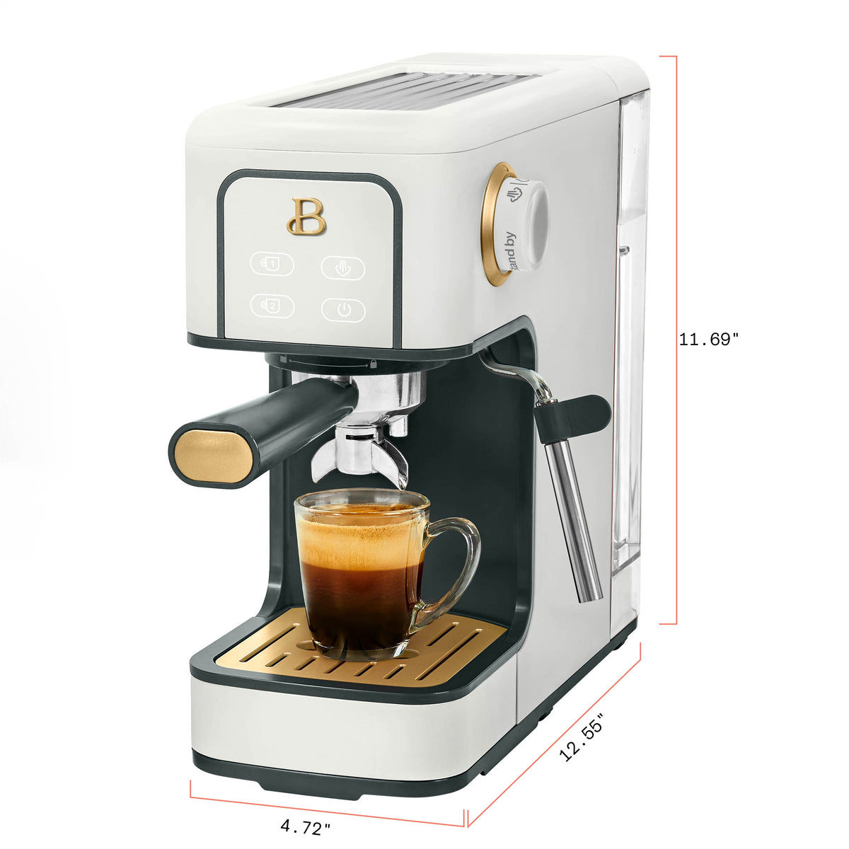 Beautiful by Drew Barrymore Slim Espresso Machine, 20-Bar Pressure, Black Sesame