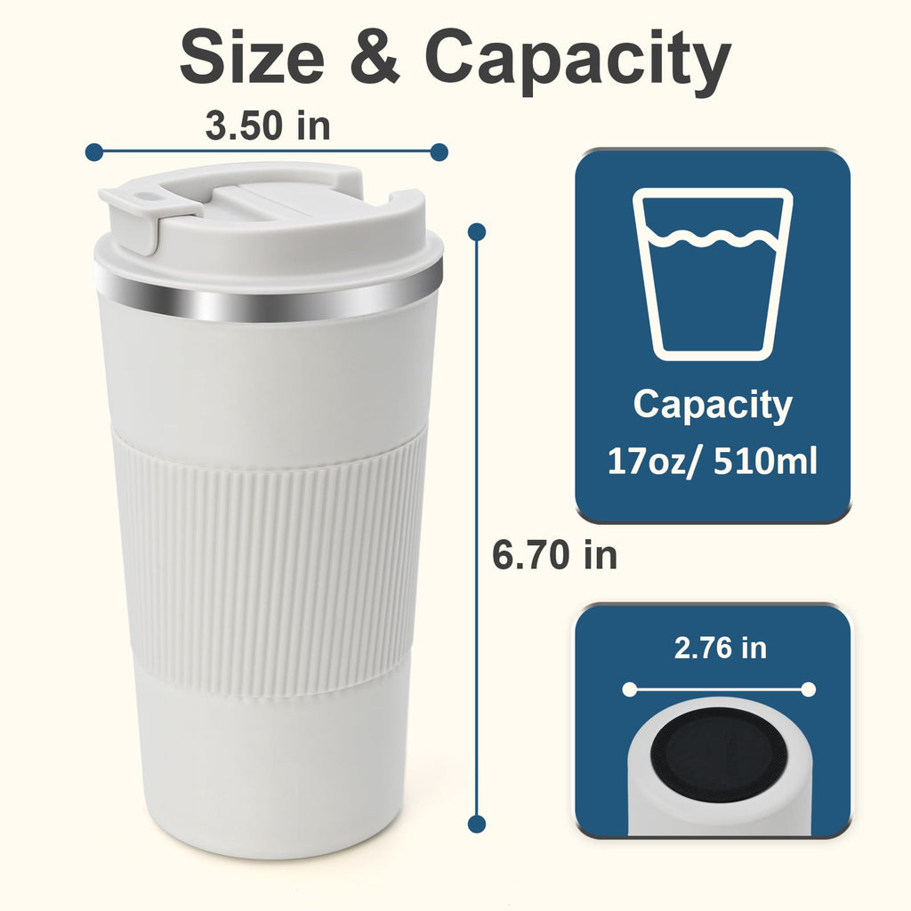 Vaparinckl Travel Coffee Mug, 17 oz Stainless Steel Vacuum Insulated Coffee Tumbler with Lid, Reusable Cup for Hot & Cold Drinks, Black