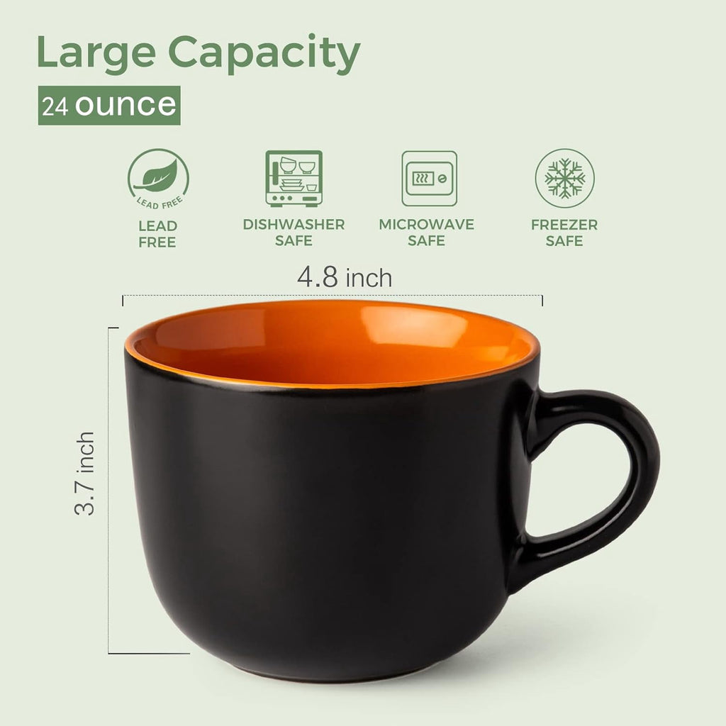 AmorArc 24 oz Soup Mugs with Handles, Jumbo Ceramic Bowls Mugs Set with handles for Coffee Cereal Cappuccino Snacks, Microwave&Dishwasher safe Soup Cups for Meal-Multicolor