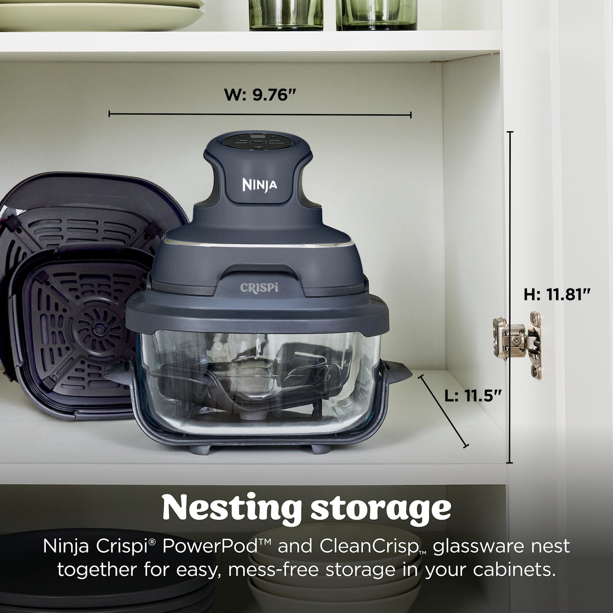 Ninja Crispi Glass Air Fryer 4-Qt, 4-in-1, Air Fry Bake Recrisp, Portable, Dishwasher Safe, FN101GY Cyberspace